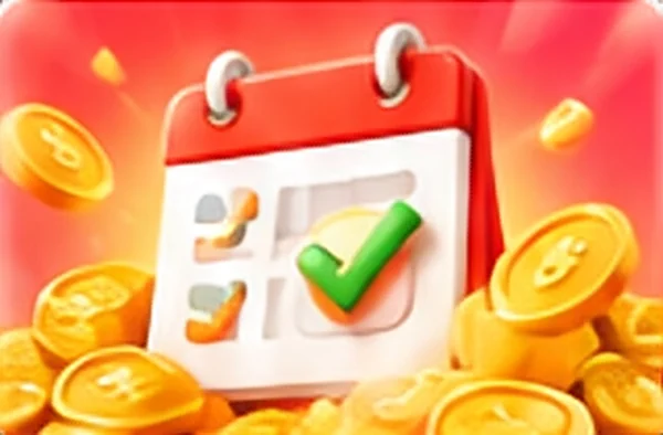 ปฏิทินพร้อมเครื่องหมายถูก บนกองเหรียญทอง